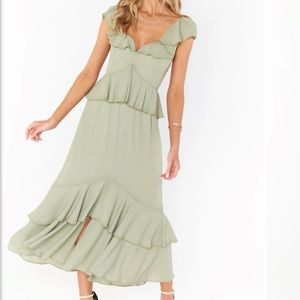 Reese Ruffle Dress ~ Moss Green Crisp × 1